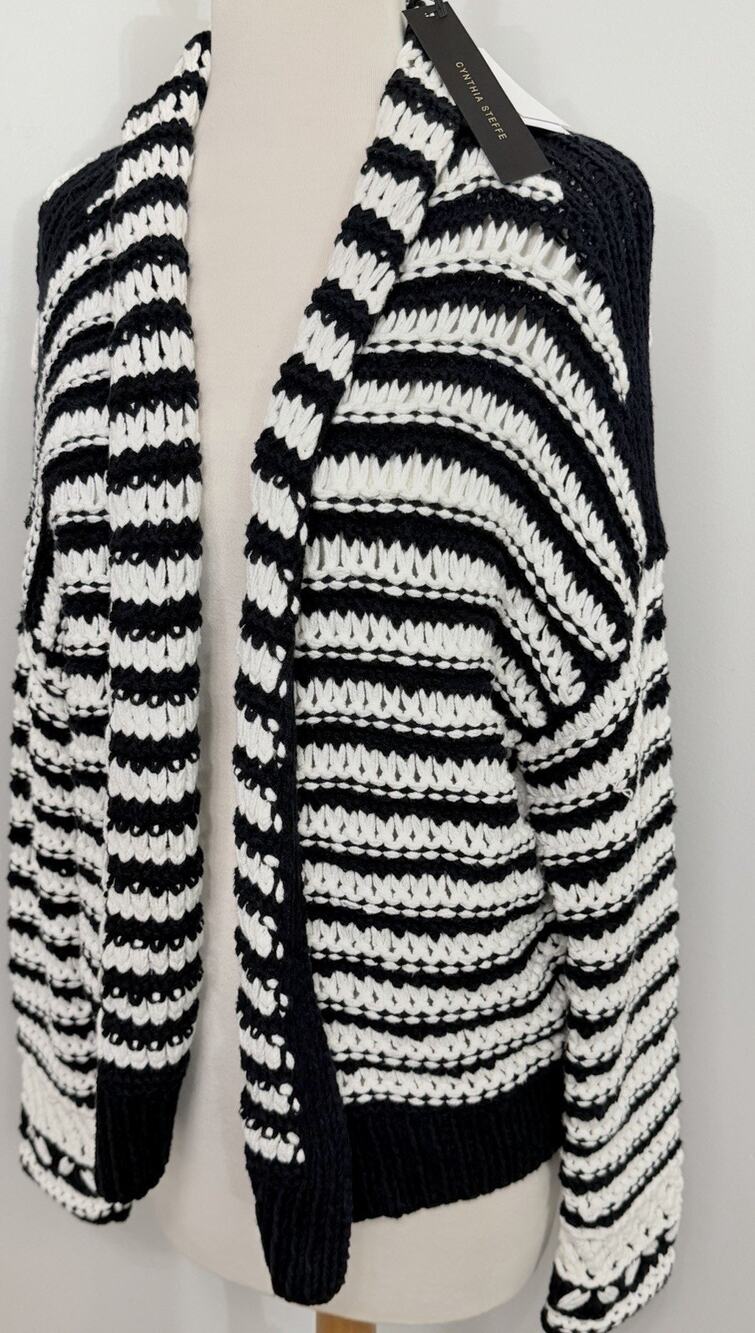 New CYNTHIA STEFFE Womens Cardigan Crochet Striped Sweater Size Large L NWT $245